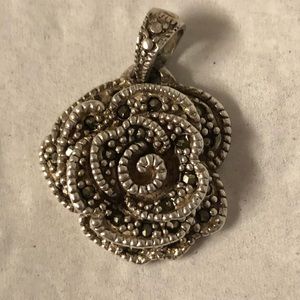 Sterling and marcasite rose pendant